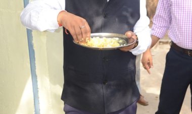 कलेक्टर - सीईओ पहुंचे स्कूल: लिया मध्यान्ह भोजन का स्वाद, जांची बच्चों की कॉपी